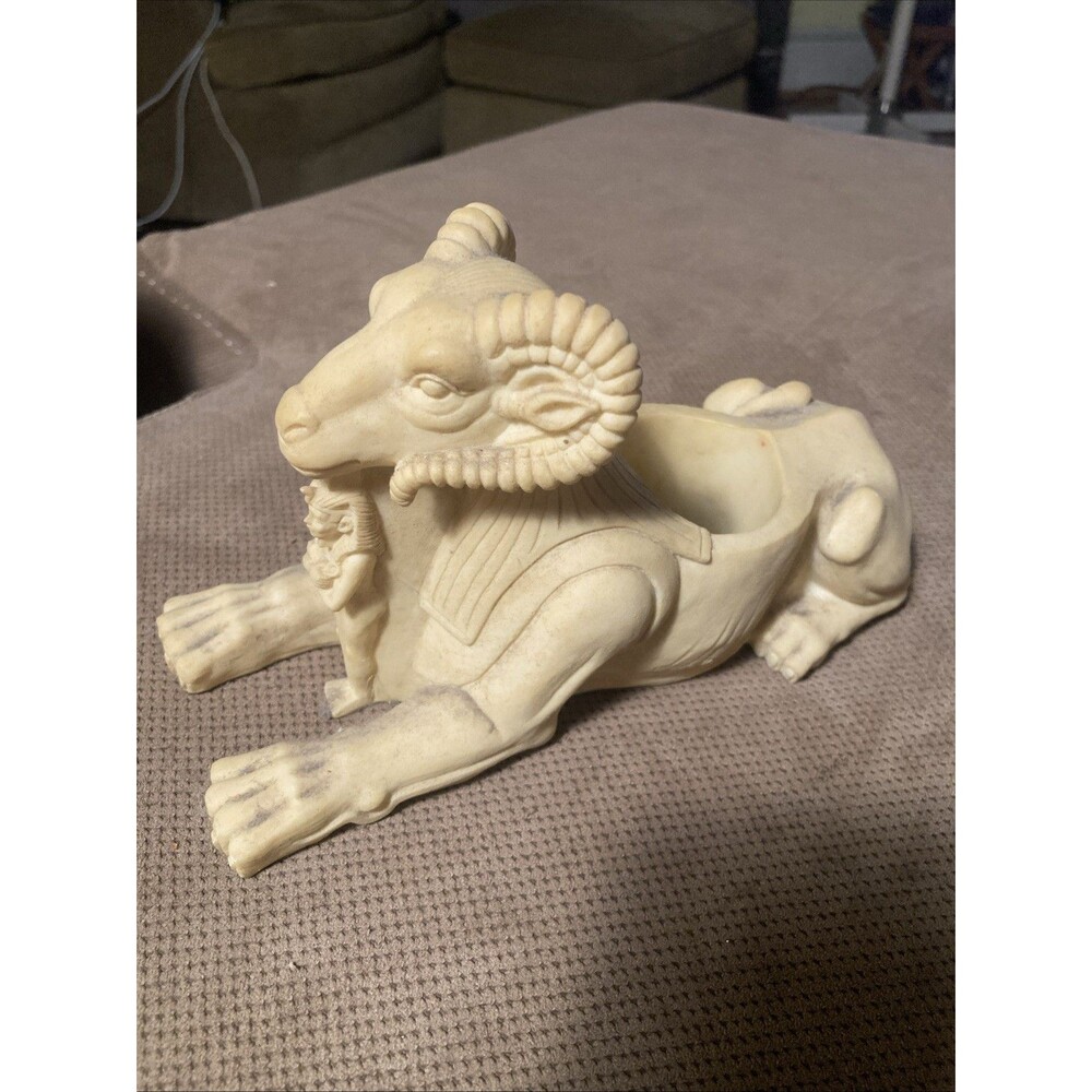 Egyptian Ram & Pharaoh Mummy Sphinx Resin Candle Holder Khnum Dirty Egypt
